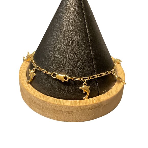 Gold Dolphin Charm Bracelet or Anklet Fun & Whimsical Jewelry Accessory - Picture 2 of 3